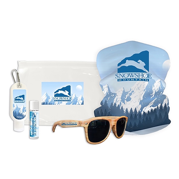 Ski kit with neck gaiter, bottle of sunblock with carabiner, lip... from ASI 90807 Tekweld