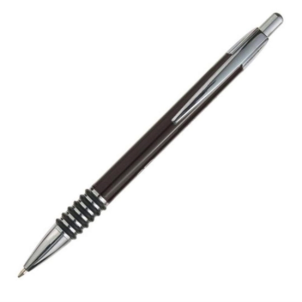 Aluminum click-action ballpoint pen with chrome trim and real rubber grip.... from ASI 84592 St Regis Group