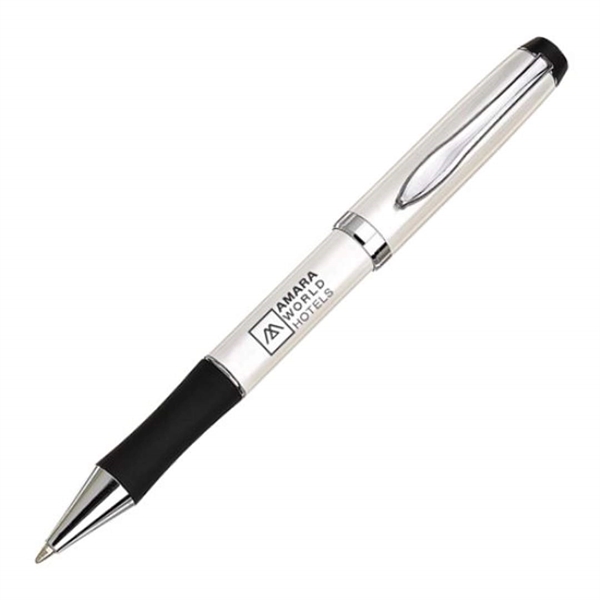 Metal twist-action ballpoint pen with chrome trim and real rubber grip.... from ASI 84592 St Regis Group