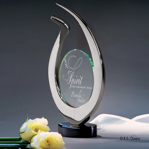 Starfire glass award with upraised arms in celebration of achievement.... from ASI 84592 St Regis Group / R S Owens & Co Inc