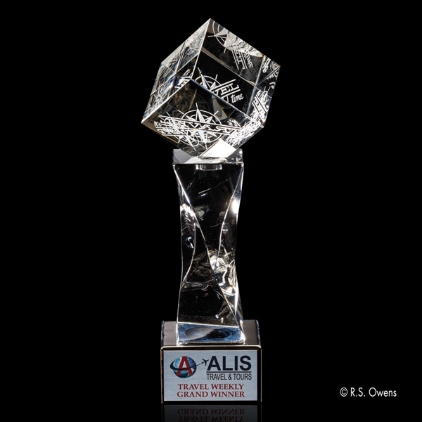 An optical crystal cube floats gracefully on top of this cast... from ASI 84592 St Regis Group / R S Owens & Co Inc