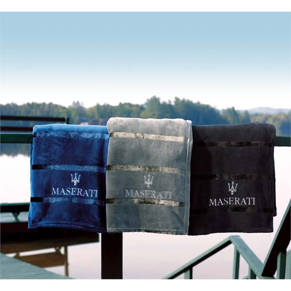 60" x 70" coral fleece blanket with metallic stripes.... from ASI 91605 Towel Specialties / Cobblestone Mills