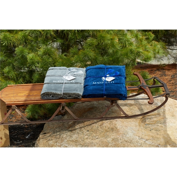 60" x 70" coral fleece blanket with metallic stripes.... from ASI 91605 Towel Specialties / Cobblestone Mills