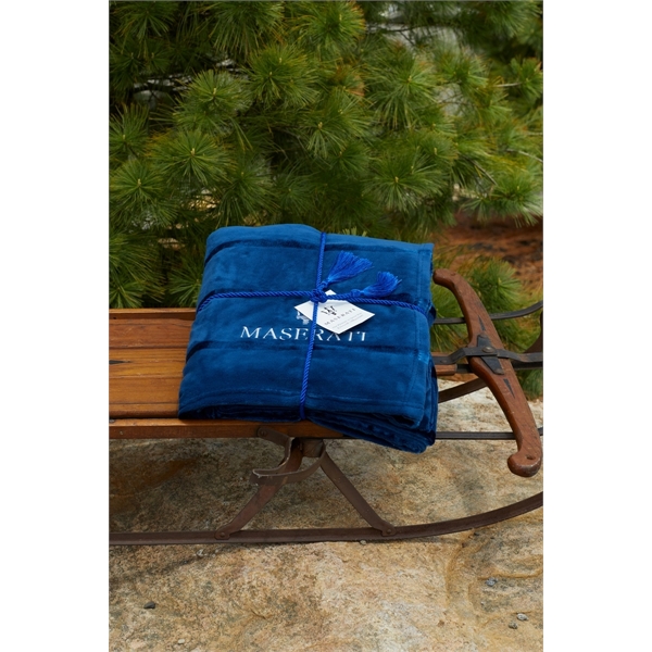 60" x 70" coral fleece blanket with metallic stripes.... from ASI 91605 Towel Specialties / Cobblestone Mills