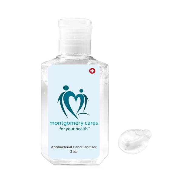 Two ounce clear plastic bottle of 75% alcohol hand sanitizer gel... from ASI 37218 Athena Promo (tm)