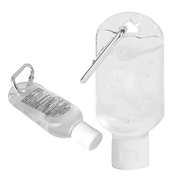Two-ounce bottles of 75% hand sanitizer gel with metal carabiner clip.... from ASI 37218 Athena Promo (tm)