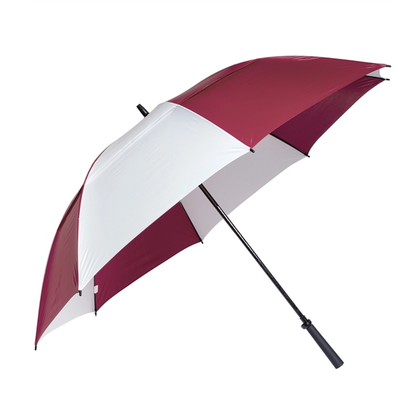Manual open golf umbrella with 62" arc, fiberglass frame, rubber handle... from ASI 76730 Peerless Umbrella Co Inc / Threads By Peerless
