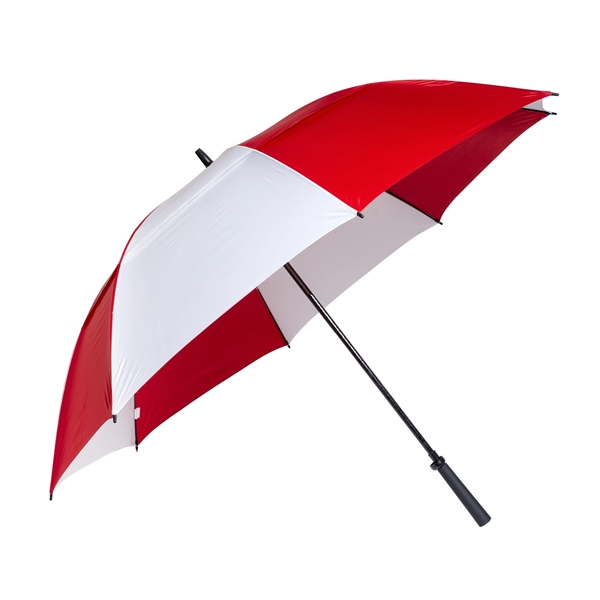 Manual open golf umbrella with 62" arc, fiberglass frame, rubber handle... from ASI 76730 Peerless Umbrella Co Inc / Threads By Peerless