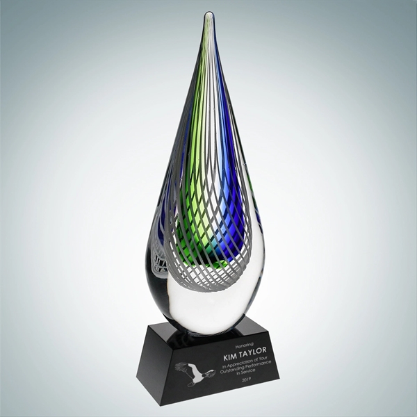 The Art Glass Ocean Green Narrow Teardrop Award consist of both... from ASI 47791 Best Deal Awards