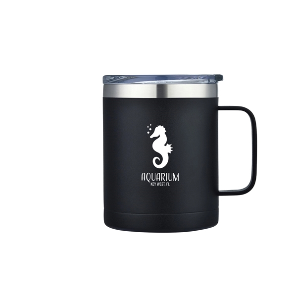 4.5" x 3.5" 14-ounce vacuum-insulated stainless steel travel mug with handle... from ASI 36558 Aprons, Etc.