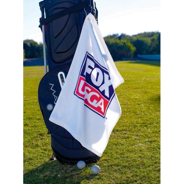 Midweight 16" x 24" golf towel with dobby borders and double-sheared... from ASI 91605 Towel Specialties