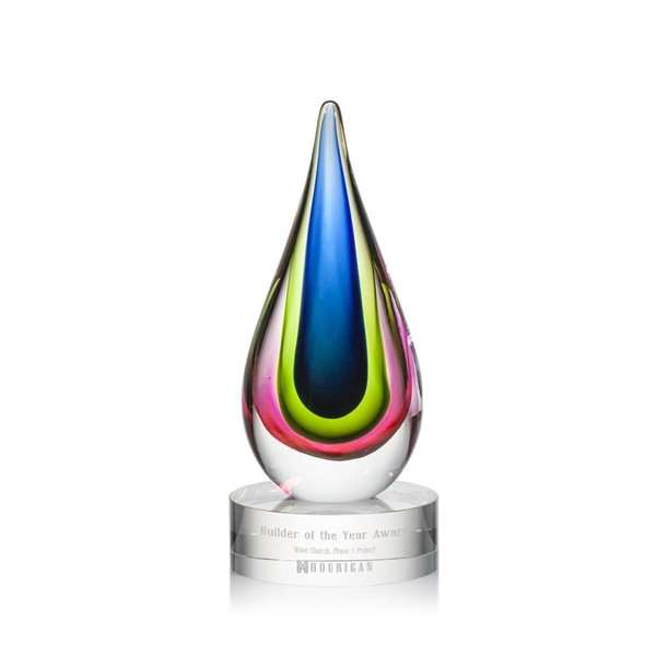 Hand blown tear drop shape art glass award on a clear... from ASI 84592 St Regis Group / St Regis