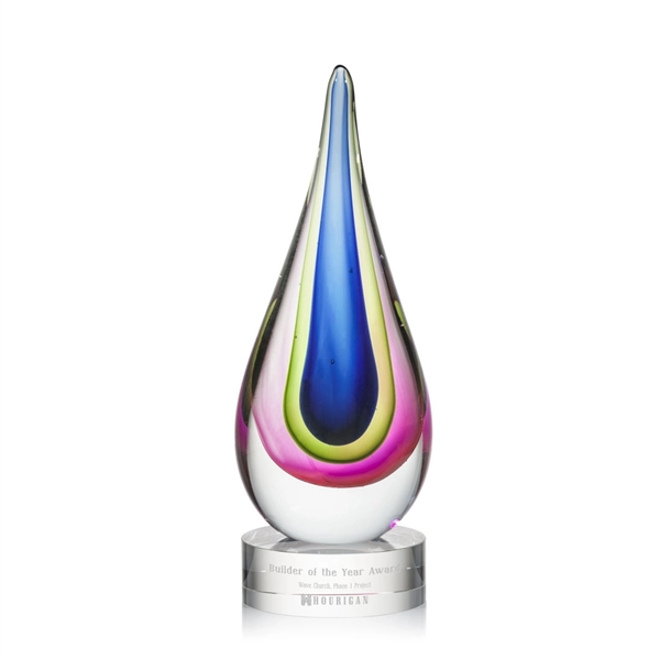 Hand blown tear drop shape art glass award on a clear... from ASI 84592 St Regis Group / St Regis