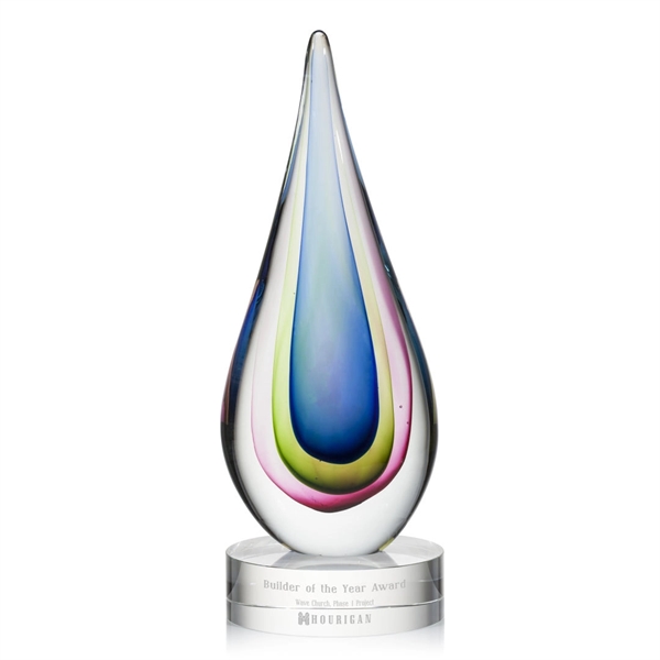 Hand blown tear drop shape art glass award on a clear... from ASI 84592 St Regis Group / St Regis