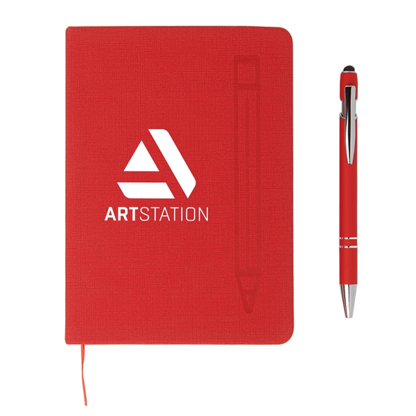 5" x 7" magnetic journal with bookmark and click-action ballpoint stylus... from ASI 52840 Evans Manufacturing