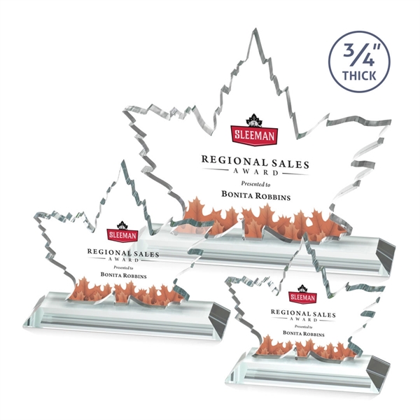 Maple leaf  Starfire Crystal award mounted on top of a... from ASI 84592 St Regis Group / St Regis