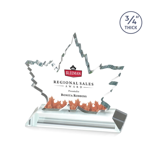 Maple leaf  Starfire Crystal award mounted on top of a... from ASI 84592 St Regis Group / St Regis