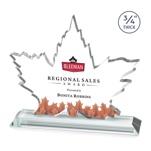 Maple leaf  Starfire Crystal award mounted on top of a... from ASI 84592 St Regis Group / St Regis