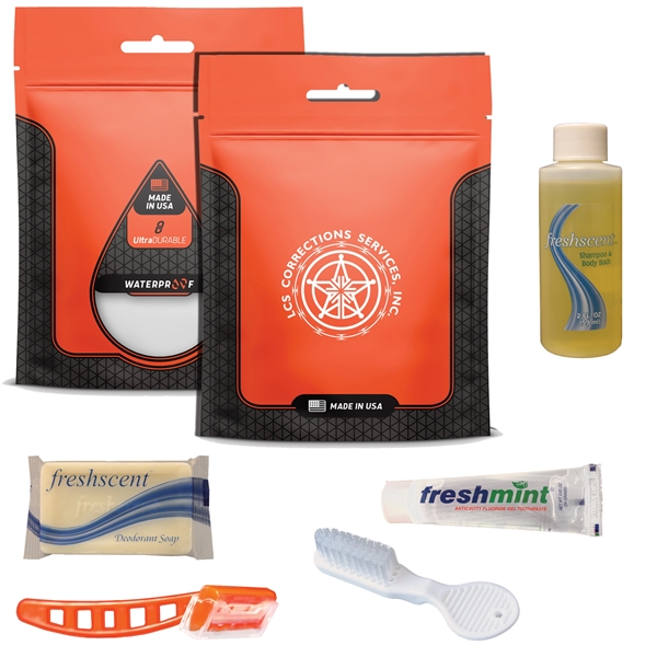 Prison kit with a toothbrush, razor, shampoo, toothpaste, and soap.... from ASI 84514 Safety Made