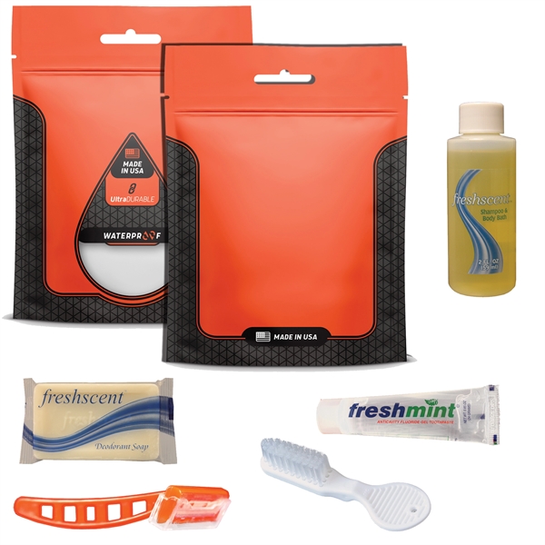 Prison kit with a toothbrush, razor, shampoo, toothpaste, and soap.... from ASI 84514 Safety Made
