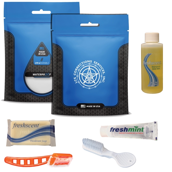 Prison kit with a toothbrush, razor, shampoo, toothpaste, and soap.... from ASI 84514 Safety Made