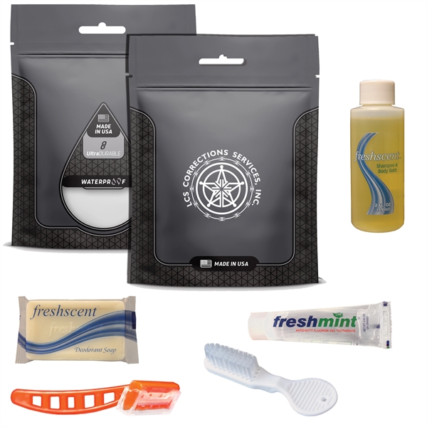 Prison kit with a toothbrush, razor, shampoo, toothpaste, and soap.... from ASI 84514 Safety Made