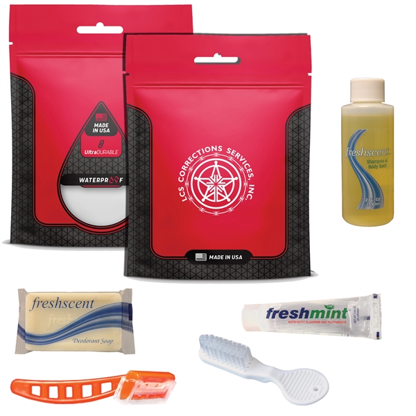 Prison kit with a toothbrush, razor, shampoo, toothpaste, and soap.... from ASI 84514 Safety Made
