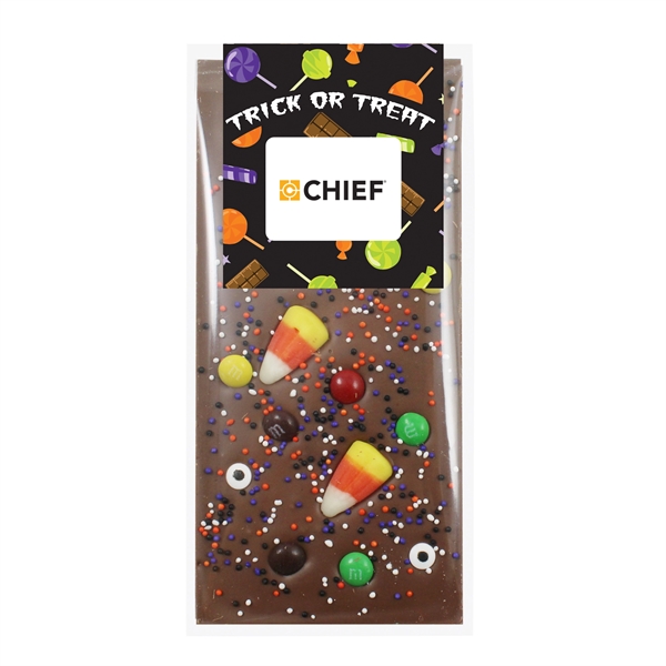 3.5 oz. Belgian Chocolate Bar with Candy Corn, Mini M&M's, Candy... from ASI 71685 Midnite Snax®