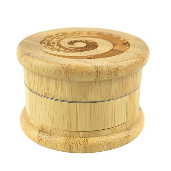 2.5" Round Herb Grinder made from bamboo and stainless steel... from ASI 72657 Active Life Promo / Apres Ski Ingrain Promo