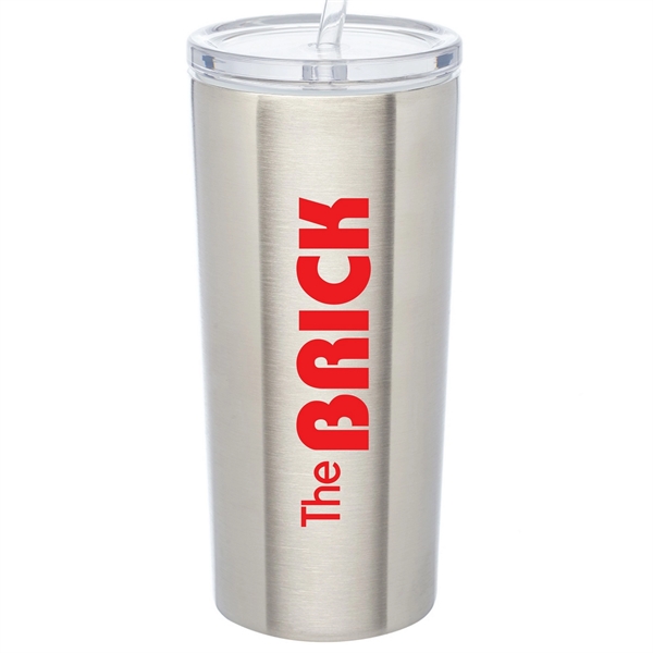16 oz. Double-wall, vacuum-insulated stainless steel tumbler with straw... from ASI 80060 VisionUSA