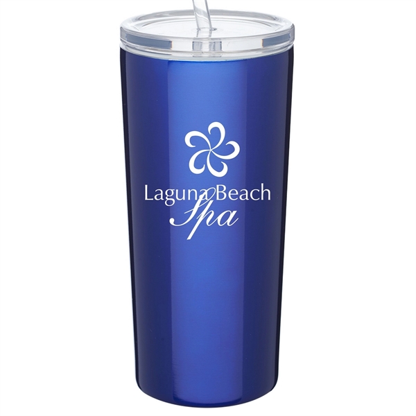 16 oz. Double-wall, vacuum-insulated stainless steel tumbler with straw... from ASI 80060 VisionUSA