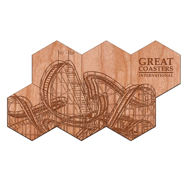 Coaster made of wood with a hexagon shape and a bottle... from ASI 92531 Unique Custom Products / UCP