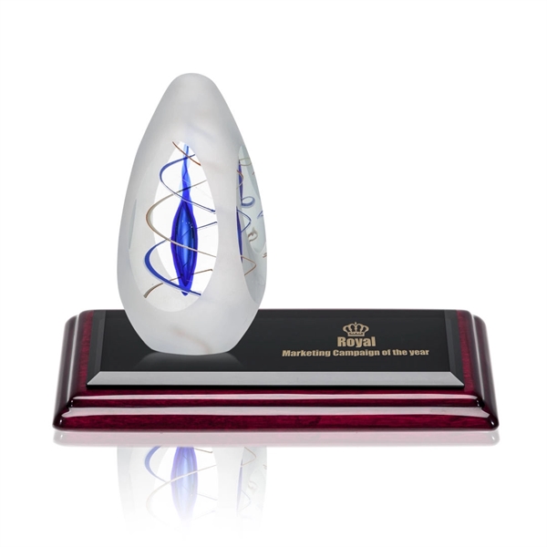 Hand blown 7 1/2" art glass award on a rosewood Albion... from ASI 84592 St Regis Group / St Regis