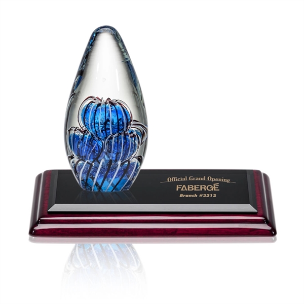 Hand blown 6 1/2" art glass award on a rosewood Albion... from ASI 84592 St Regis Group / St Regis