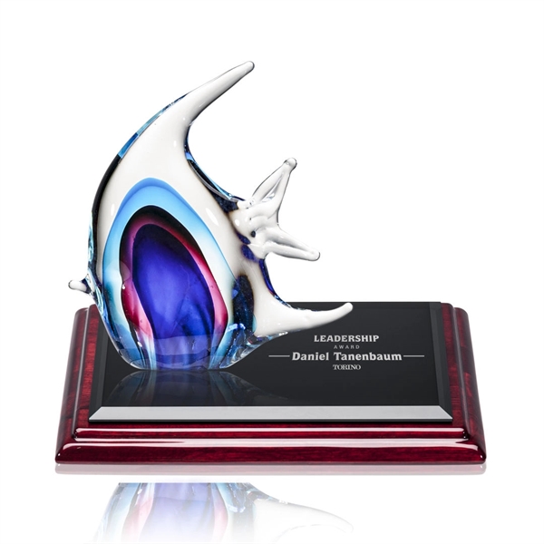 An elegant art glass award on a rosewood base.... from ASI 84592 St Regis Group / St Regis