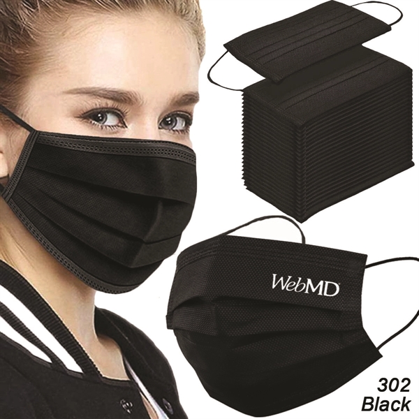 Black Face Mask - 3 Ply Disposable Black Masks - Ready... from ASI 45100 Chulani Promotional Products, Inc / Competitive Edge Innovations/Chulani