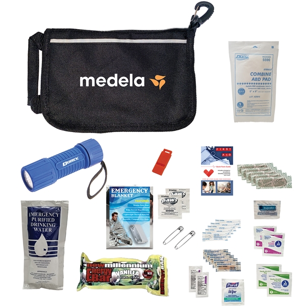 Deluxe disaster prep kit with emergency water, whistle, bandages and more.... from ASI 57653 Gold Bond
