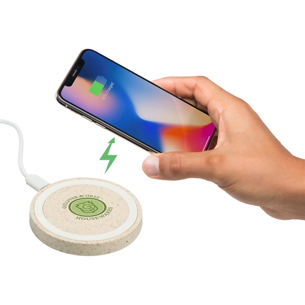 Round wheat straw 10W wireless charger with Micro USB cord.... from ASI 37218 Athena Promo (tm)