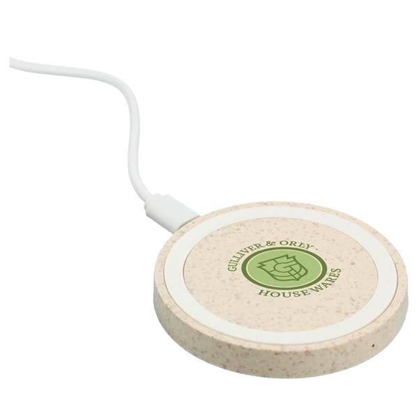 Round wheat straw 10W wireless charger with Micro USB cord.... from ASI 37218 Athena Promo (tm)