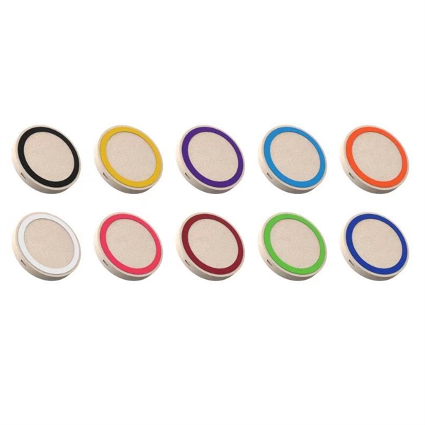 Round wheat straw 10W wireless charger with Micro USB cord.... from ASI 37218 Athena Promo (tm)