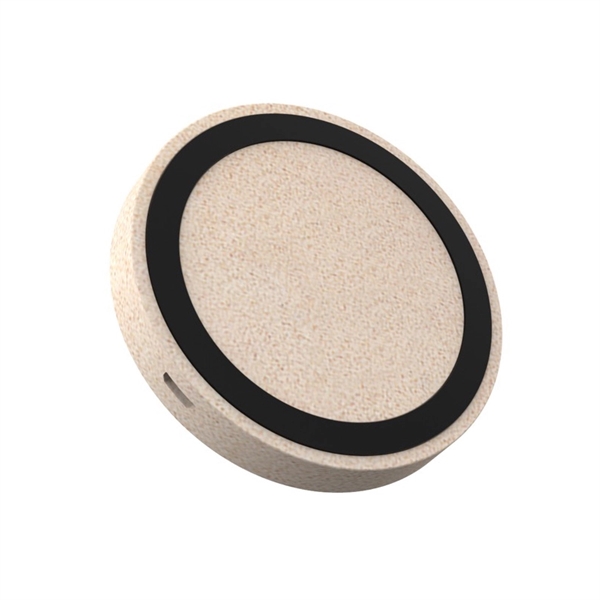 Round wheat straw 10W wireless charger with Micro USB cord.... from ASI 37218 Athena Promo (tm)