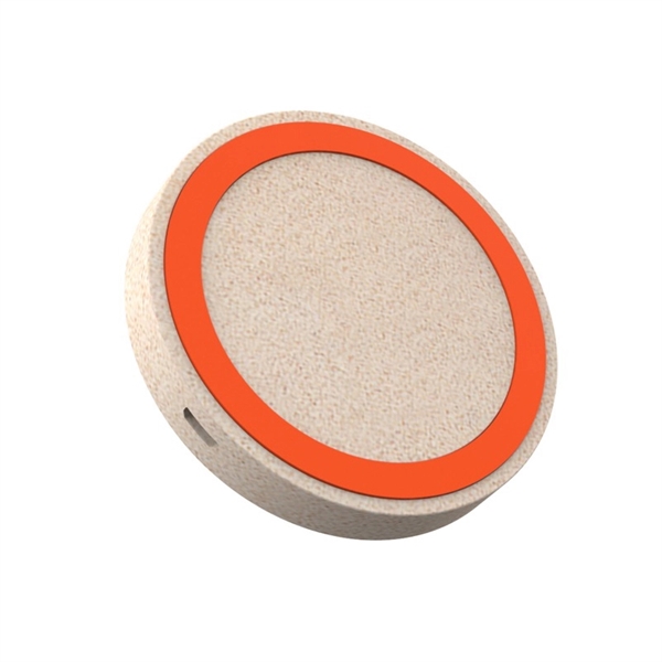 Round wheat straw 10W wireless charger with Micro USB cord.... from ASI 37218 Athena Promo (tm)
