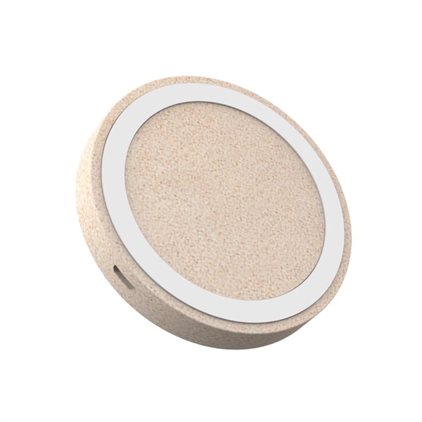 Round wheat straw 10W wireless charger with Micro USB cord.... from ASI 37218 Athena Promo (tm)