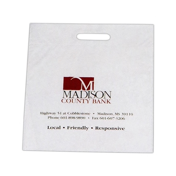 Custom printed plastic white die cut fold over handle bag, 2... from ASI 94180 Vonco Products LLC / Vonco