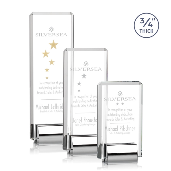 Starfire crystal rectangular award with beveled edges on a chrome base.... from ASI 84592 St Regis Group / St Regis