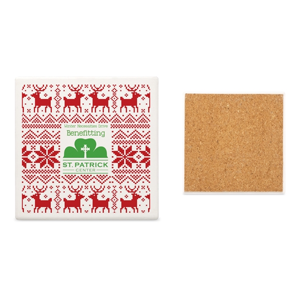 Square white ceramic stone coaster with non-slip cork back. Great desk... from ASI 34040 Alexander Mfg Co