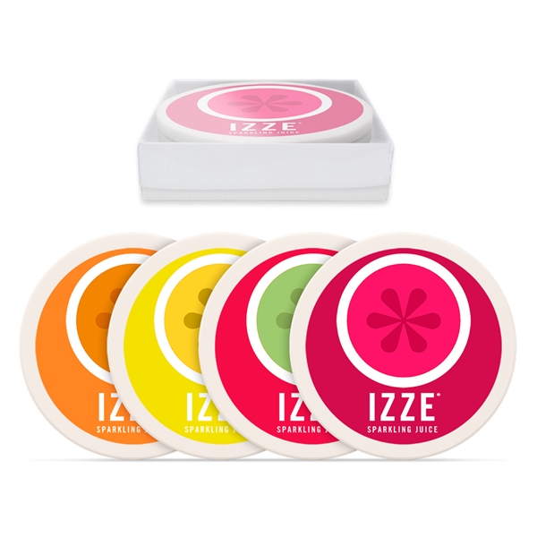 4 round white ceramic stone coasters with non-slip cork back. Great... from ASI 34040 Alexander Mfg Co