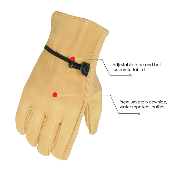 Premium grain cowhide leather gloves with adjustable pull strap.... from ASI 62192 Illinois Glove Co / Honest Abe®