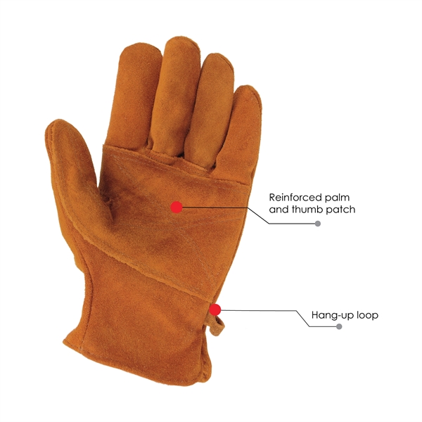 Premium suede cowhide leather work gloves with thumb and palm patch.... from ASI 62192 Illinois Glove Co / Honest Abe®