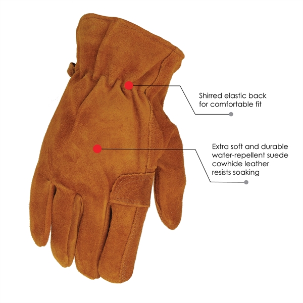 Premium suede cowhide leather work gloves with thumb and palm patch.... from ASI 62192 Illinois Glove Co / Honest Abe®
